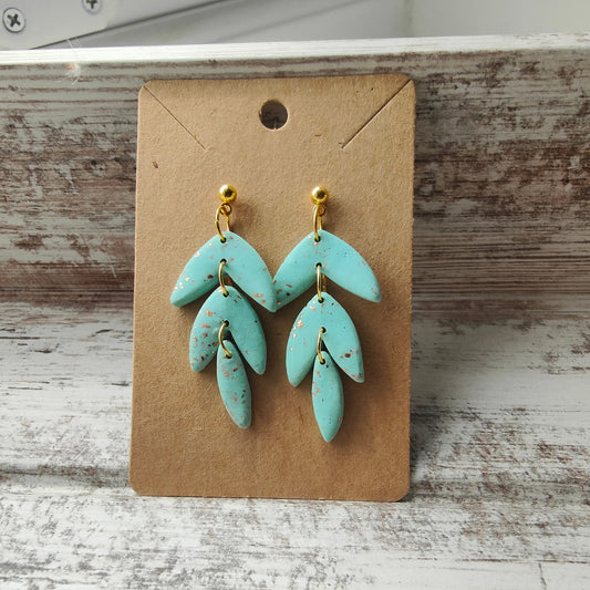 Turquoise speckled leaf cascade earrings